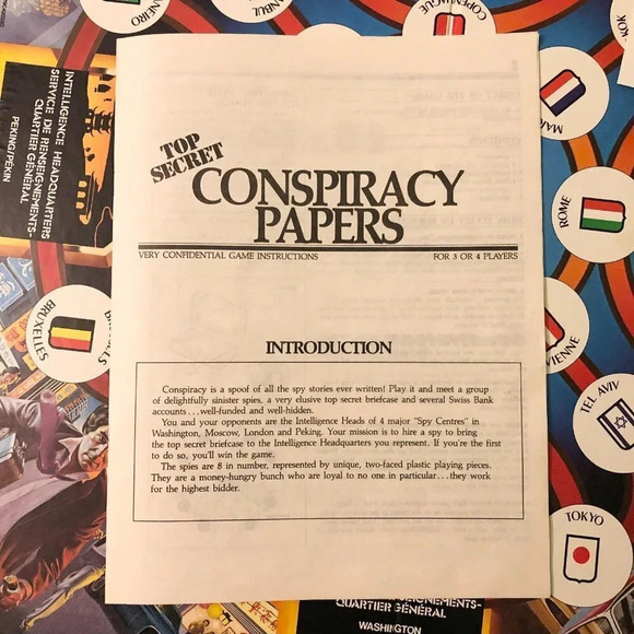 Vintage 1983 Conspiracy Board Game Milton Bradley Fr and Eng Missing Bank  Books - Picture 13 of 16